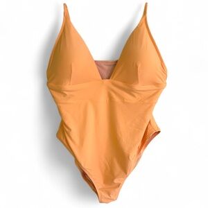 J. CREW Plunge Empire Waist Padded One Piece Swimsuit Pastel Orange | Size 20